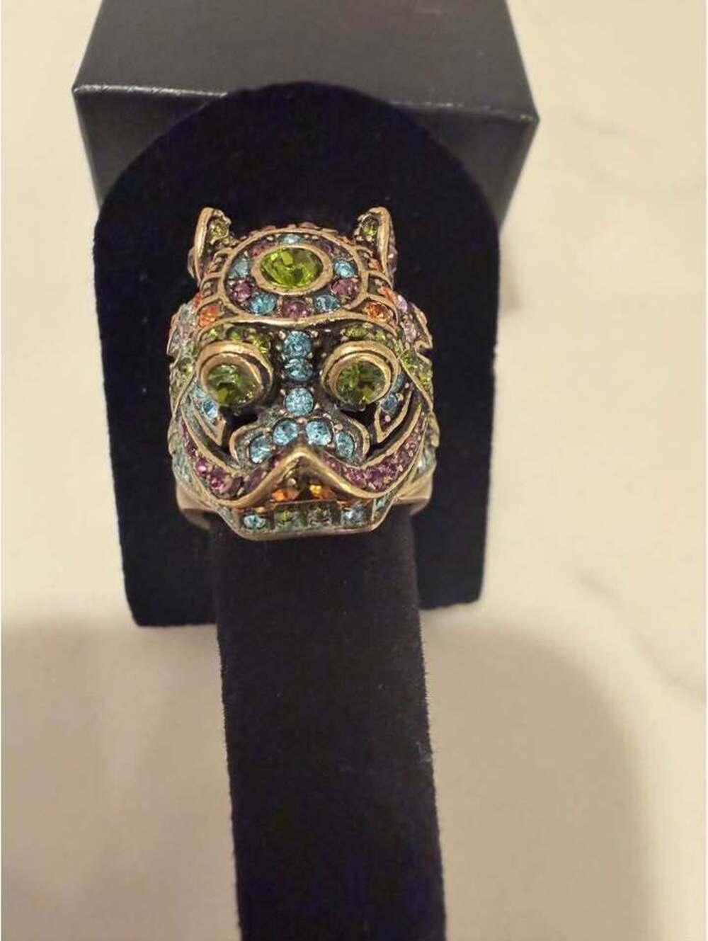 Heidi Daus Glittering Guardian Foo Dog Crystal Statement Ring Size 6